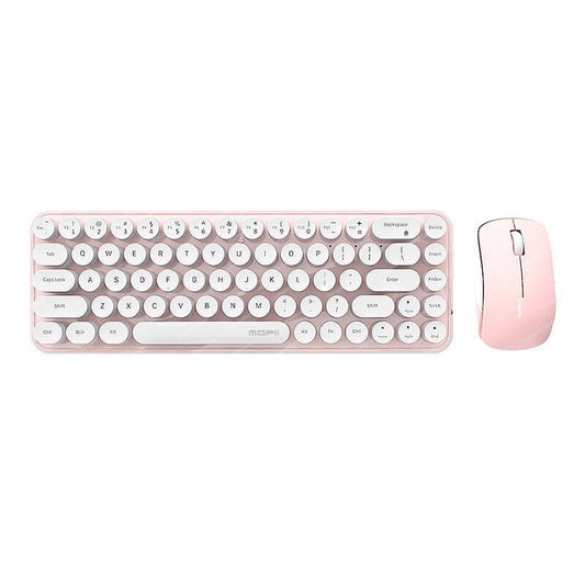 MOFII Bean 2.4G wireless keyboard and mouse set in pink and white, top view showing 68-key compact layout
