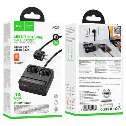 Power Strip PD30W 3 Ports + 2 EU/GER Sockets HOCO AC27