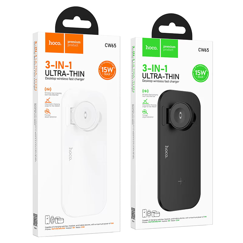 HOCO CW65 3-in-1 Ultra-Thin Wireless Fast Charger