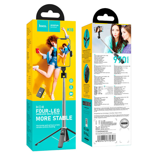 HOCO K18 4-leg tripod and selfie stick extended to 970mm.

