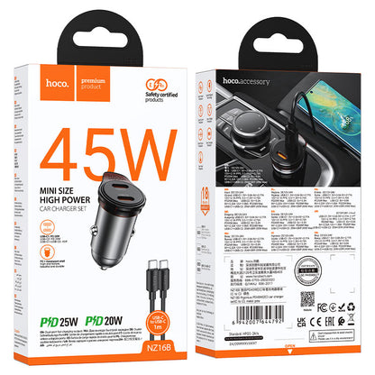 HOCO NZ16B 45W Car Charger Cable Set Retail Packaging
