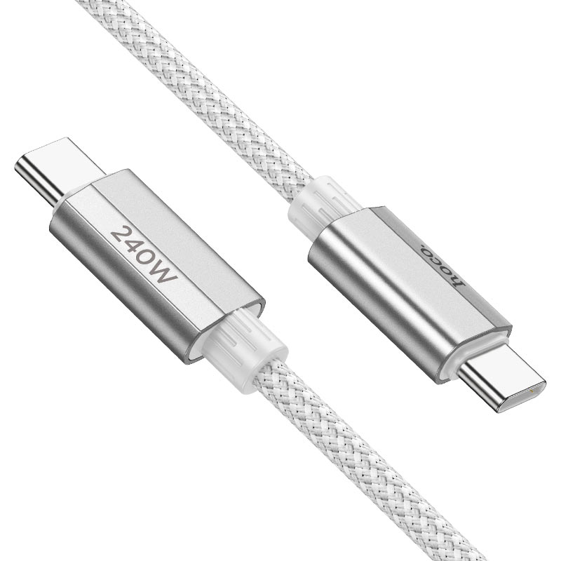 Hoco U134 Primero USB-C to USB-C cable 1.8m in black with nylon braided design, full length view
