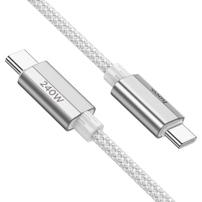Hoco U134 Primero USB-C to USB-C cable 1.8m in black with nylon braided design, full length view
