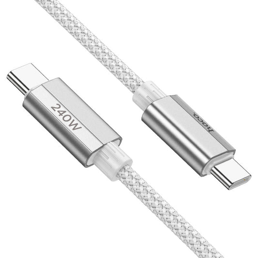 Hoco U134 Primero USB-C to USB-C cable 1.8m in black with nylon braided design, full length view
