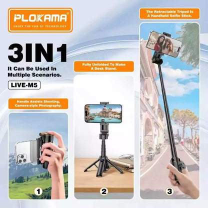Extendable Grip Tripod Mini Selfie Stick with Remote (11cm–42cm) PLOKAMA LIVE-M5