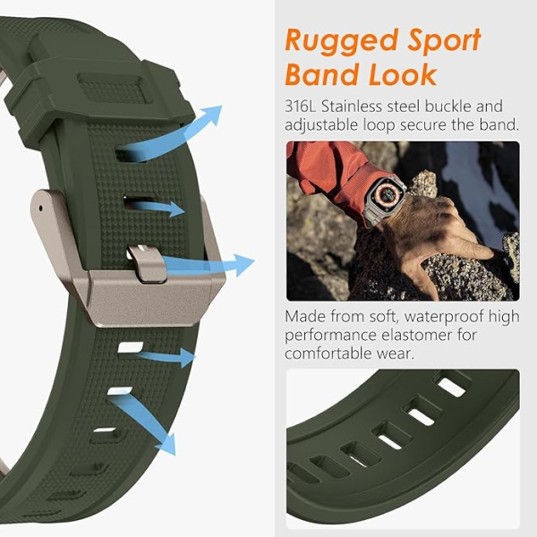 Apple Watch Armor Design Strap| FKM Rubber & Black Stainless Steel