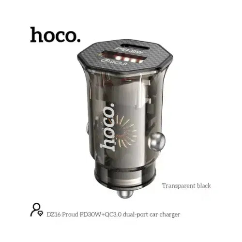 HOCO DZ16 Apex 30W Car Charger Set – USB-C PD + USB-A QC3.0 with Type-C to Lightning Cable
