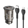 HOCO DZ16 Apex 30W Car Charger Set – USB-C PD + USB-A QC3.0 with Type-C to Lightning Cable