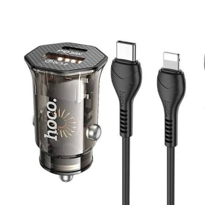 HOCO DZ16 Apex 30W Car Charger Set – USB-C PD + USB-A QC3.0 with Type-C to Lightning Cable