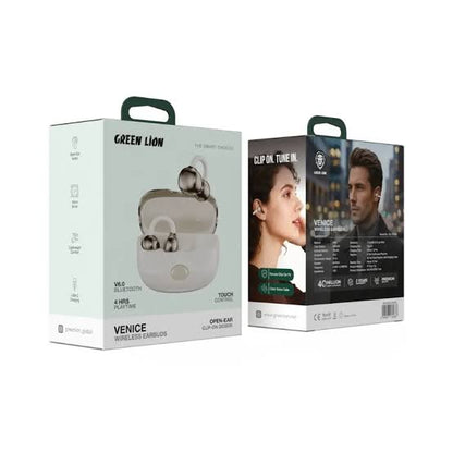 Open-Ear Clip-On Wireless Earbuds Green Lion Venice – 32H Playtime