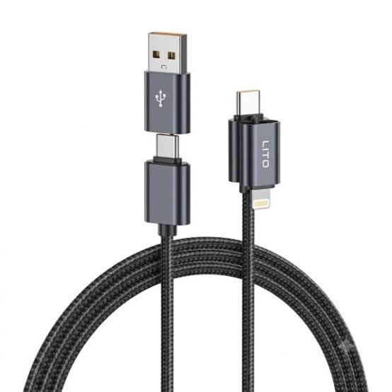 LITO LD21 100W 4-in-1 magnetic charging cable with Type-C, Lightning and Micro-USB tips