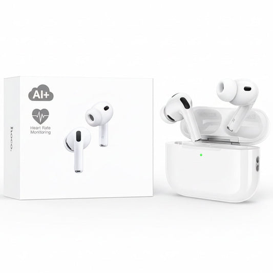 Hoco EW98 TWS wireless earbuds with ANC and AI translation in white charging case, Bluetooth 6.0
