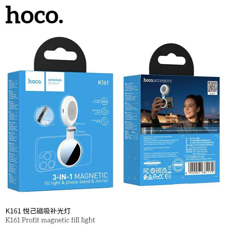 3-in-1 Magnetic Selfie Fill Light – HOCO K161 Phone Stand & Mirror