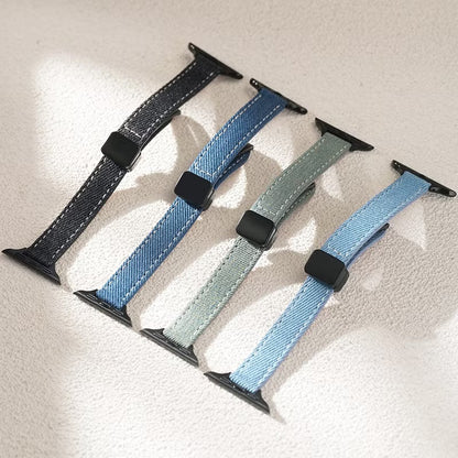 Slim Leather Apple Watch Band Denim-Textured Strap