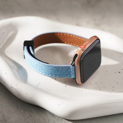 Slim Leather Apple Watch Band Denim-Textured Strap