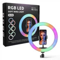 MJ26 RGB LED Soft Ring Light (26cm) with Tripod – 360° Rotating Pan-Tilt, Free Light